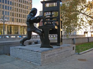 Ben Franklin and the printing press.