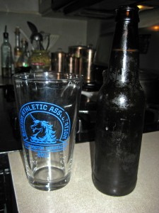 Bottle of beer and glass.