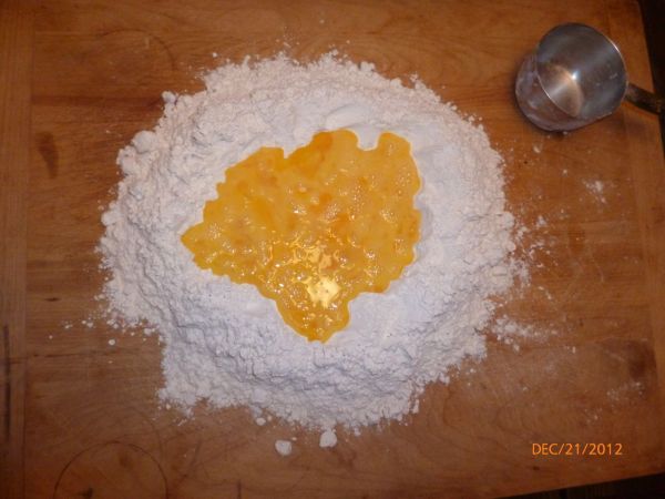 Making pasta is simple, but takes muscles. It consists of flour with either water or eggs.