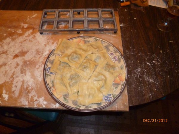 Cooked ravioli.