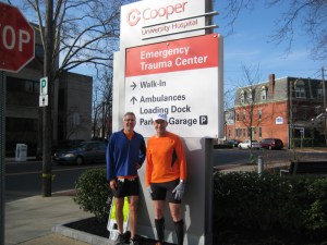 Steve and Frank at the entrance drive to Cooper Hospital.