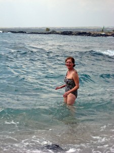 Testing the water, in a sandy spot.