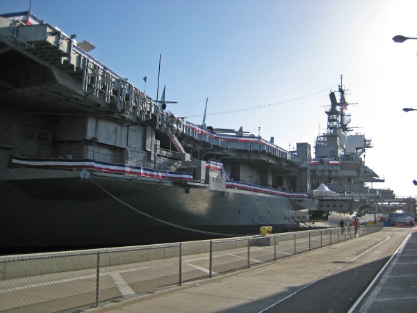 USS Midway aircraft carrier in it's permanent berth in San Diego Harbor