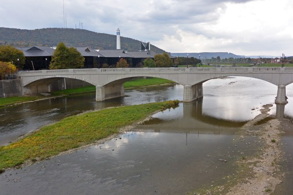 The frequently flooded Chemung River, a tributary of the Susquehanna, in Corning, N.Y.