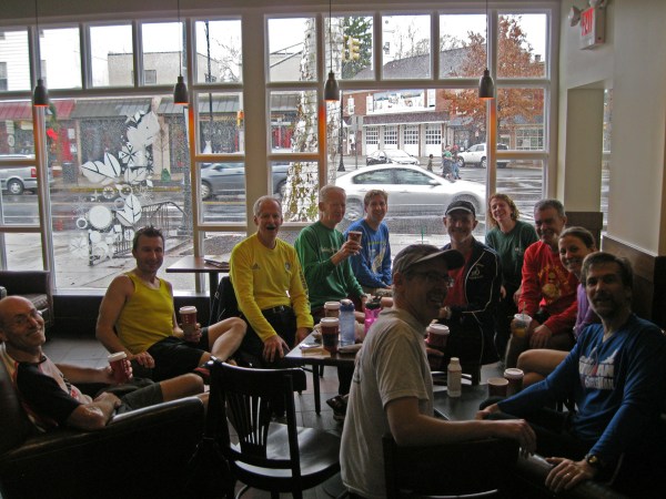 SJAC members hanging out at Starbucks after our Sunday morning run.