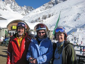 Frank, Teresa and Kristine after successfully descending off the top of Les Grands Montets summit.