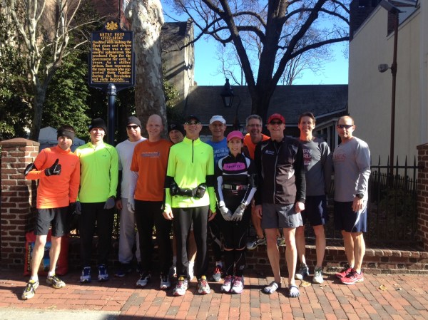 In front of the Betsy Ross House on Arch Street in Philadelphia