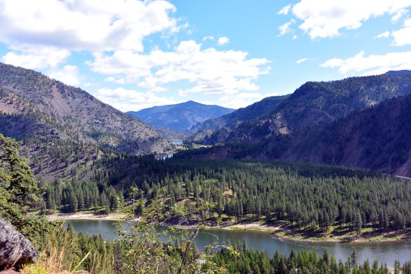 Scenic view of Clark Fork River upstream from Missoula.